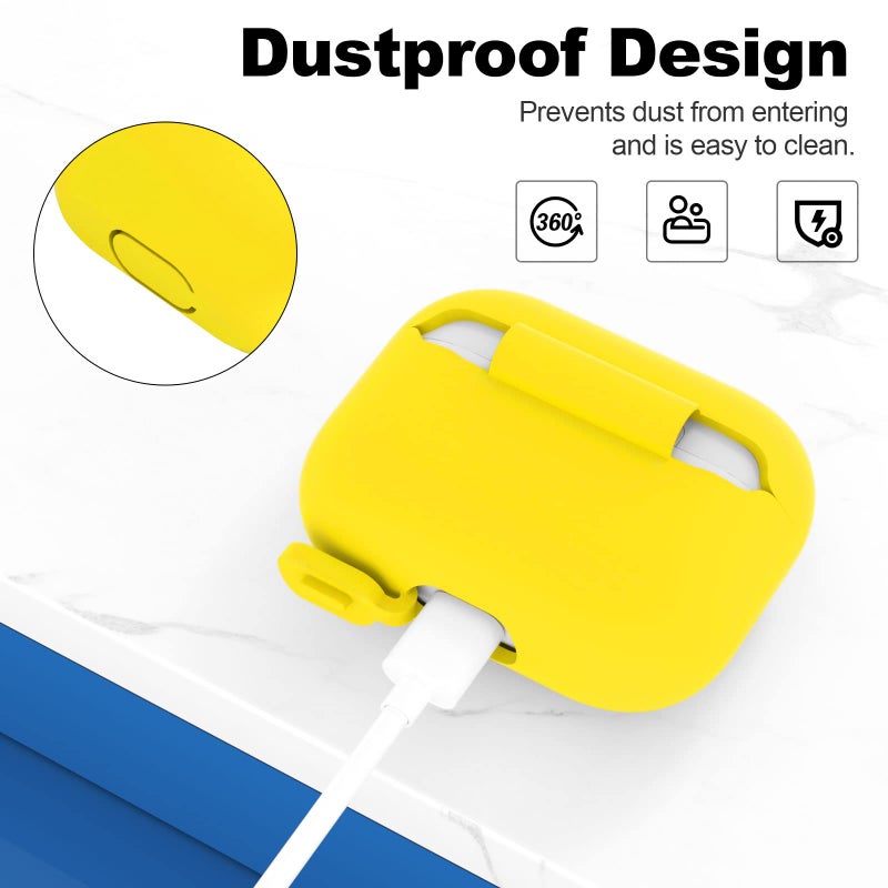 ATUAT for AirPods Pro 1st/2nd Generation Case Cover, Protective Silicone Skin Accessories with Keychain for Women Men for Apple AirPods Pro 2019/2022 Charging Case,Front LED Visible-Yellow - Image 4